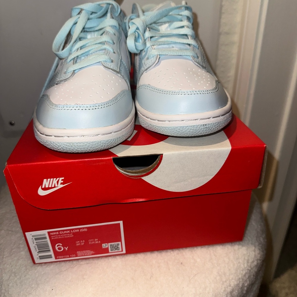 Nike Kids' Dunk Low Shoes - Light Blue and White